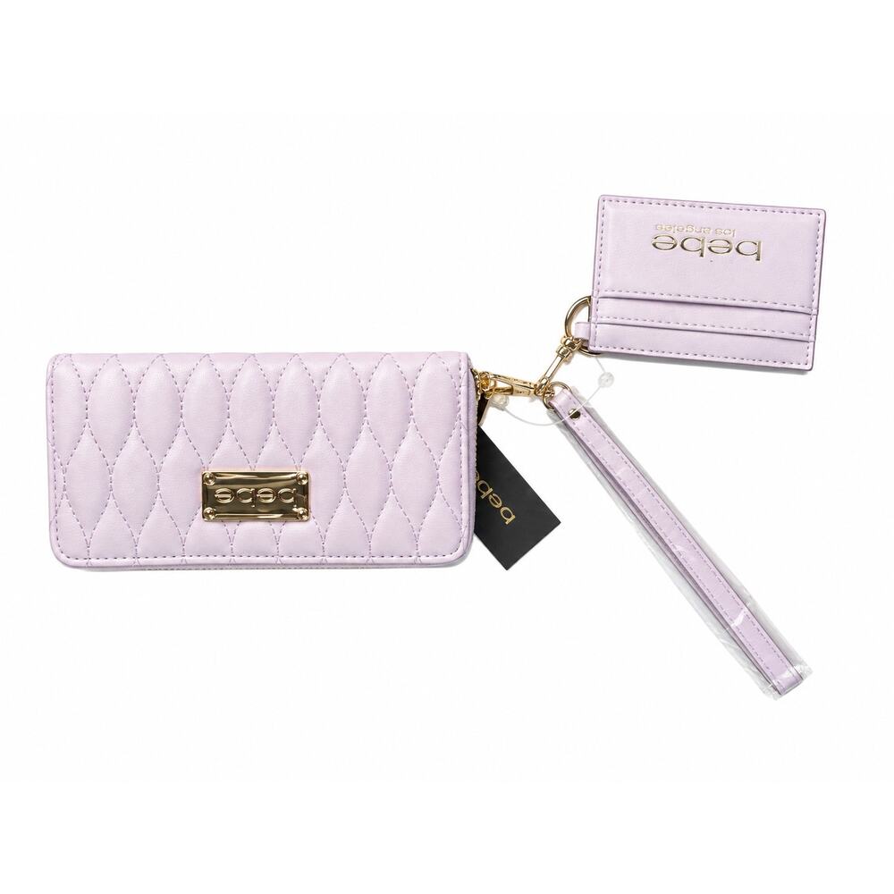 bebe Womens Lilac Quilted Zip Around Wristlet Wallet With Card Holder NWT